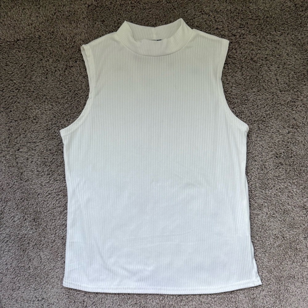Brit & Bri High Neck White Top Medium